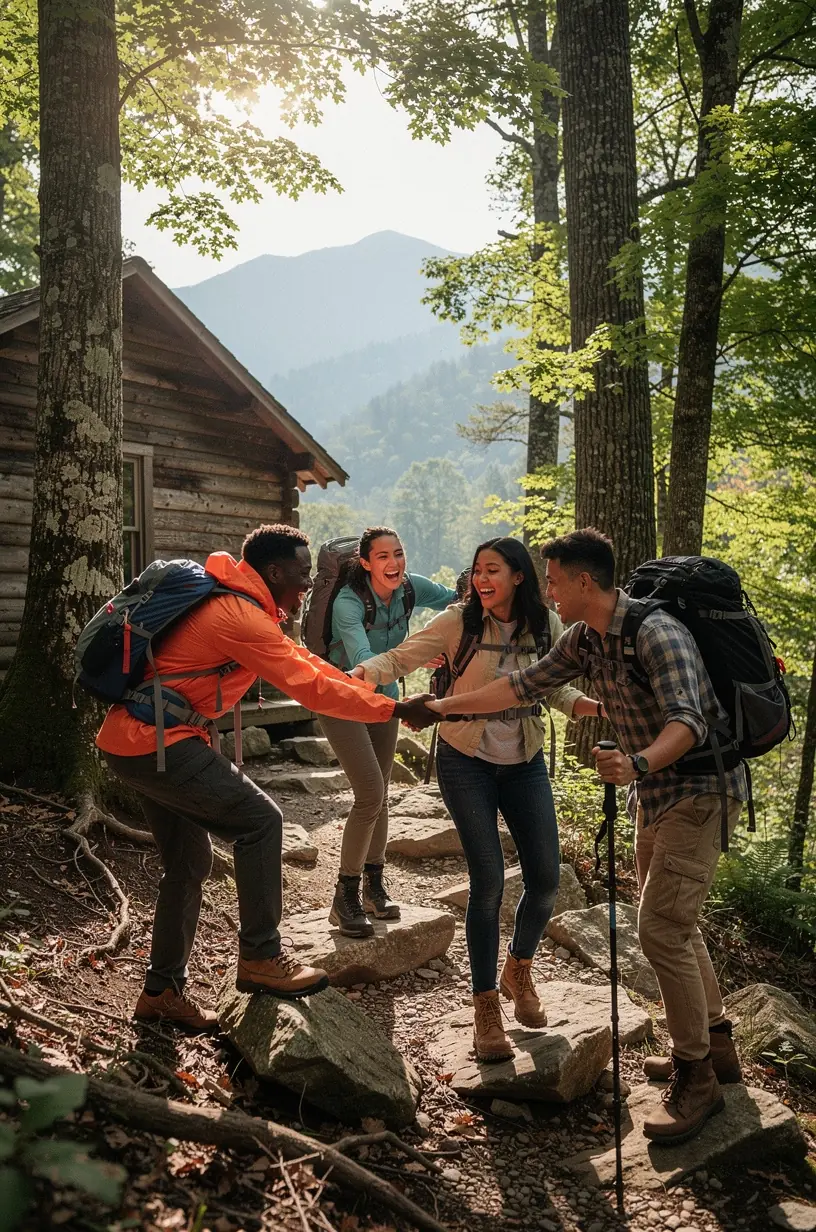 Travelers engaging in personal development activities abroad